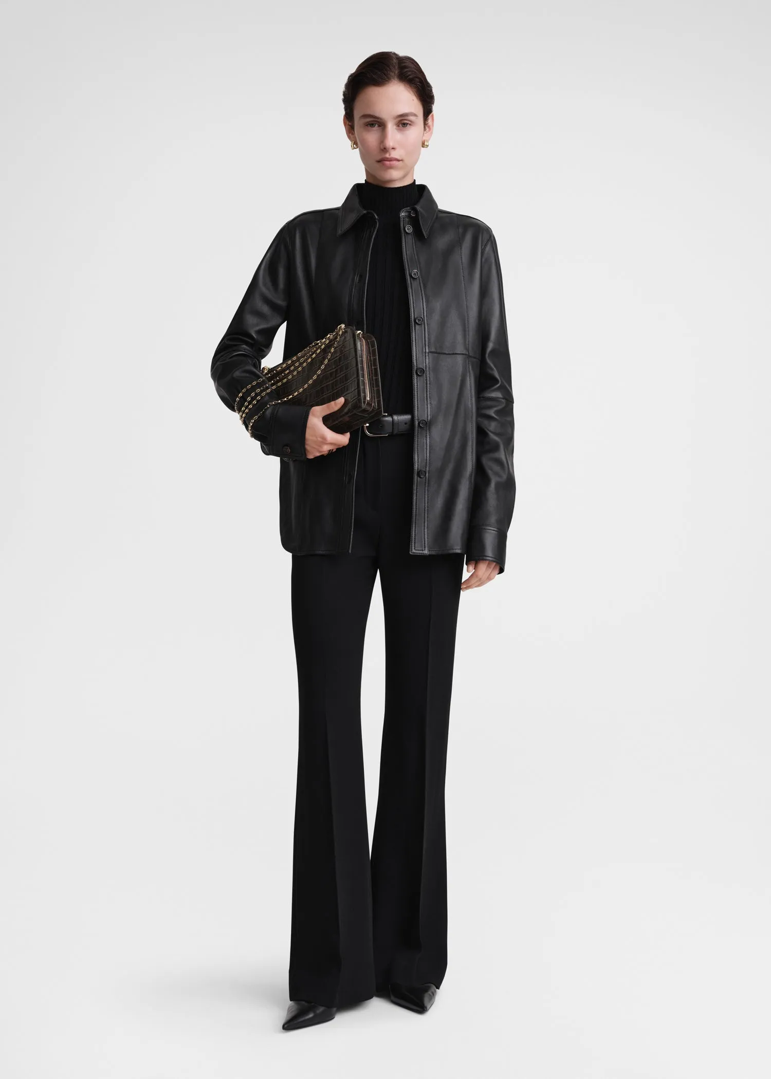 Slim leather shirt black