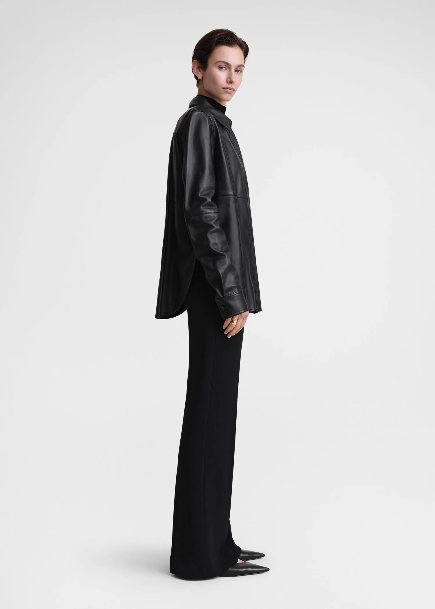 Slim leather shirt black