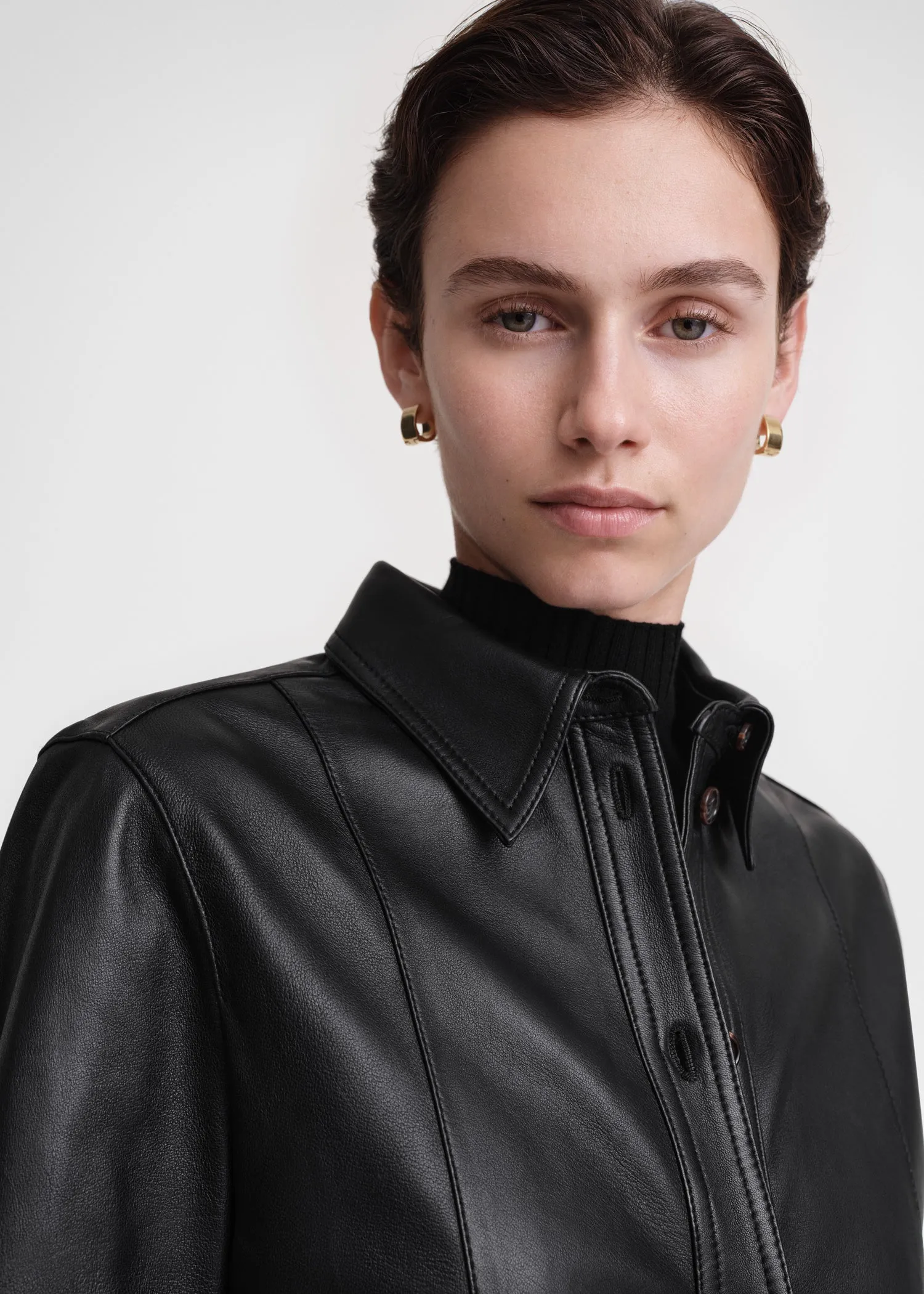 Slim leather shirt black