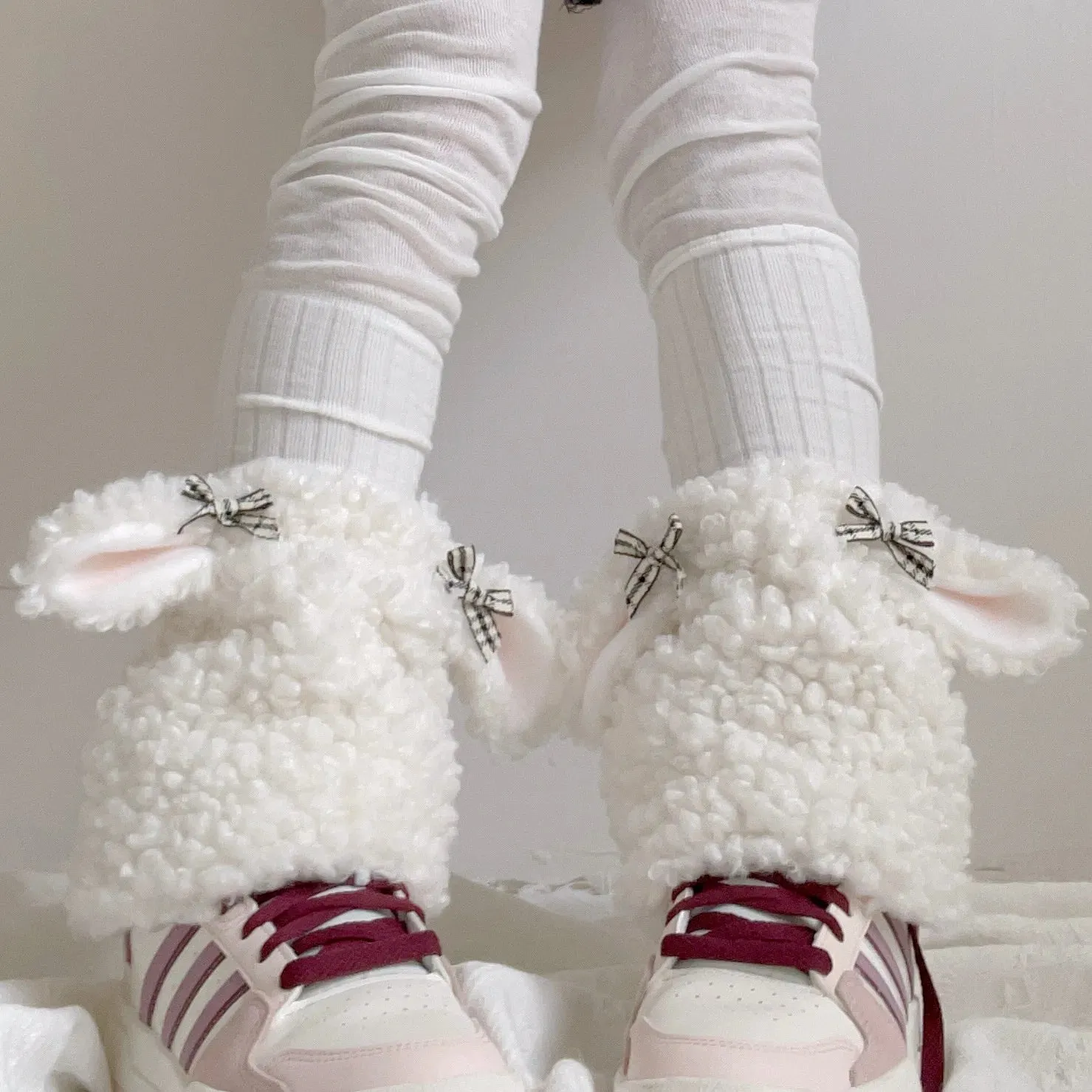 Sohiwoo Cute Sheep Ears Hat Lamb's Wool Winter Ear Protection Hat Plush Boots Cover Socks Leg Warmers Performance Costume Bomber Hats