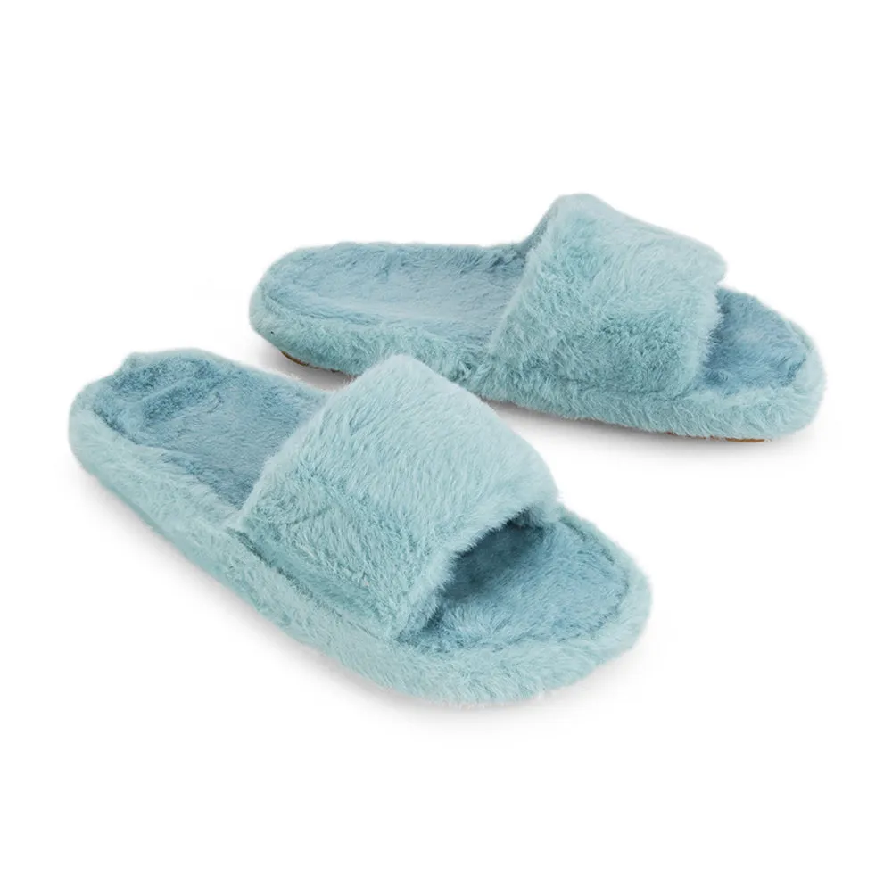 Tally Flat Fluffy Faux Fur Thick Front Strap Slider Women???s Slippers in White