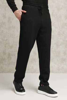 TEXTURED KNIT JOGGERS WITH DRAWSTRING WAIST-BLACK