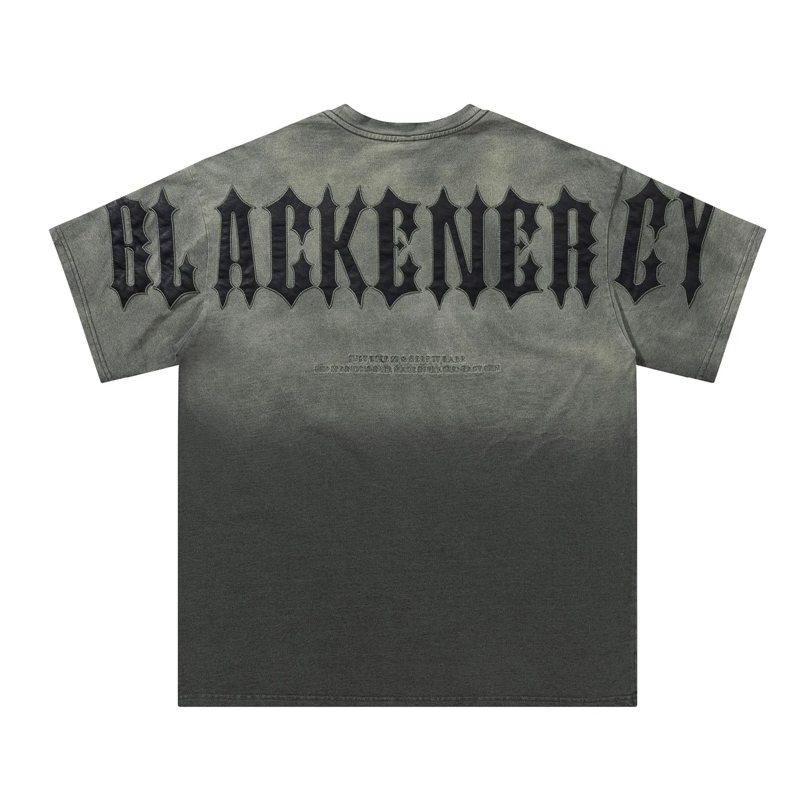 Vintage Distressed Heavy T-shirt Couple Gradient Letter Embroidery T-shirt