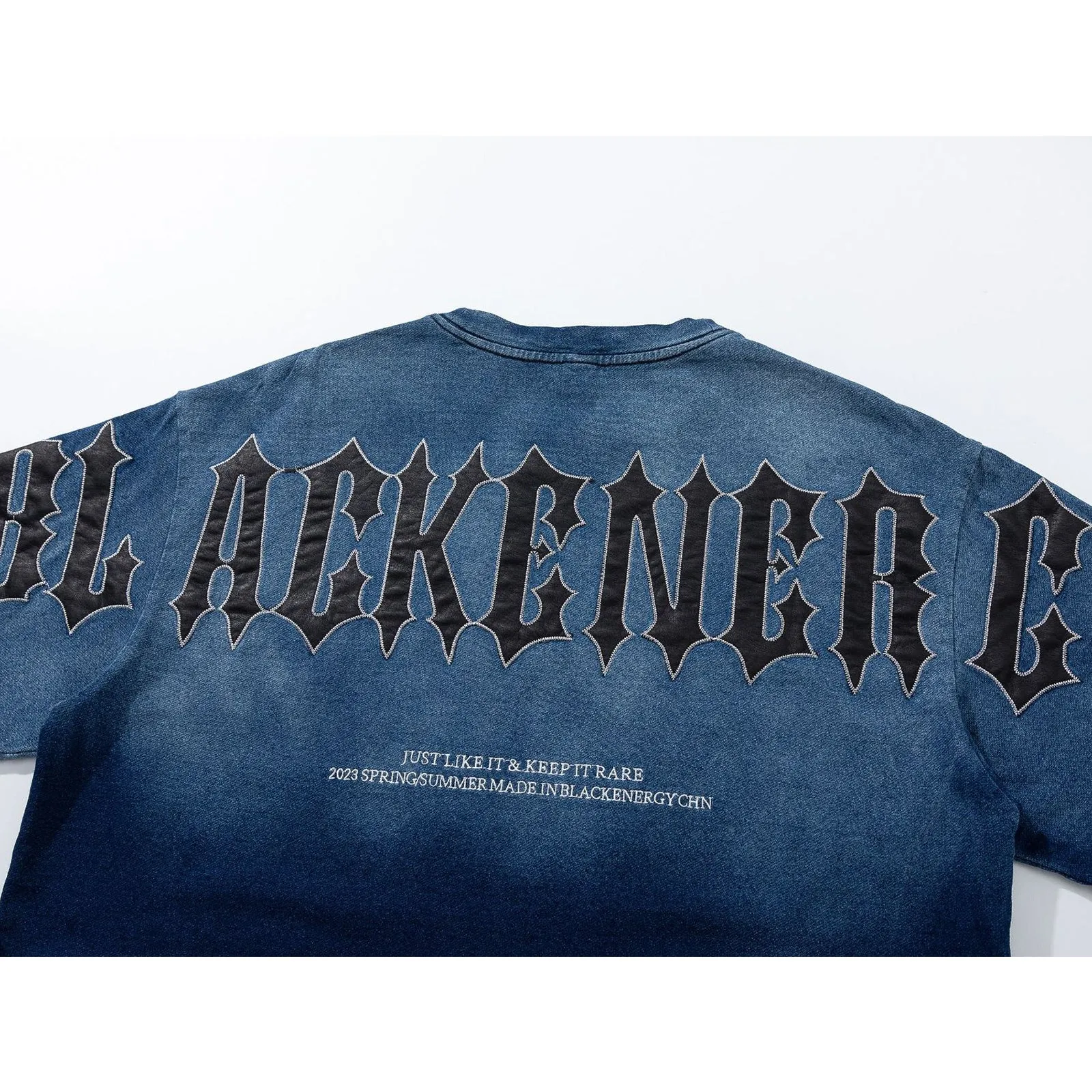 Vintage Distressed Heavy T-shirt Couple Gradient Letter Embroidery T-shirt