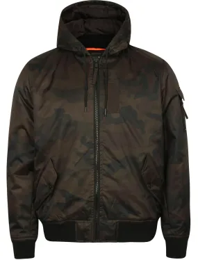 Whitman Camo Print Bomber Jacket with Hood in Khaki - Dissident