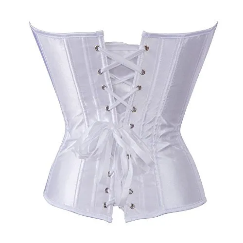 Women's Bustier Corset Top Sexy Lingerie Sets Black Satin Waist Cincher X-Large White