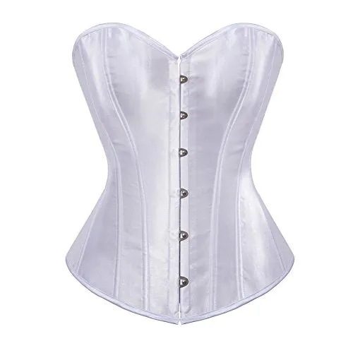 Women's Bustier Corset Top Sexy Lingerie Sets Black Satin Waist Cincher X-Large White