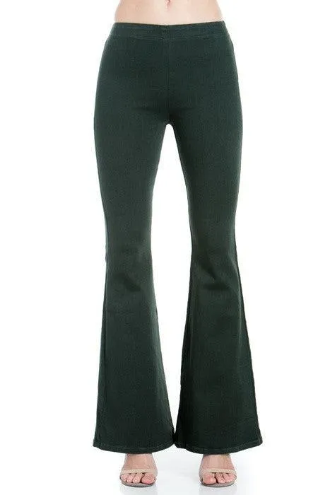 Zipper Back Denim Flare Pants