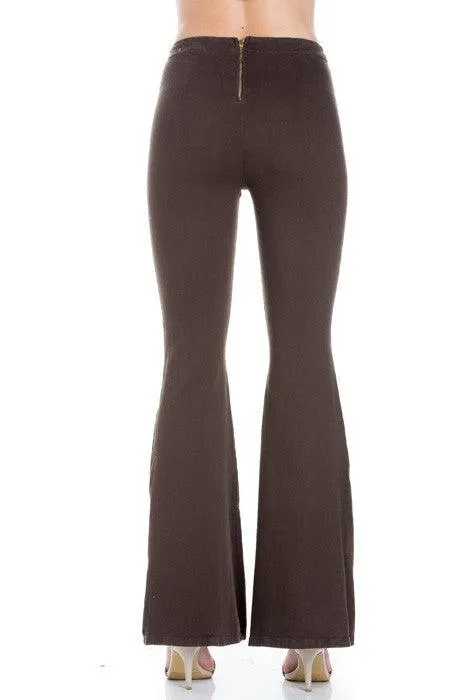 Zipper Back Denim Flare Pants