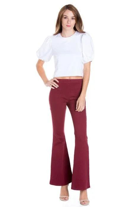 Zipper Back Denim Flare Pants
