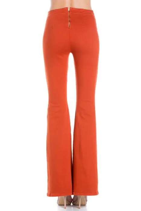Zipper Back Denim Flare Pants