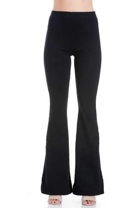 Zipper Back Denim Flare Pants