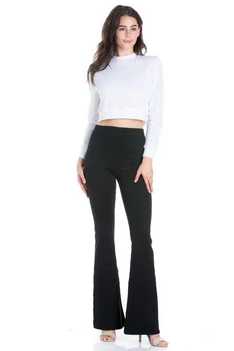 Zipper Back Denim Flare Pants