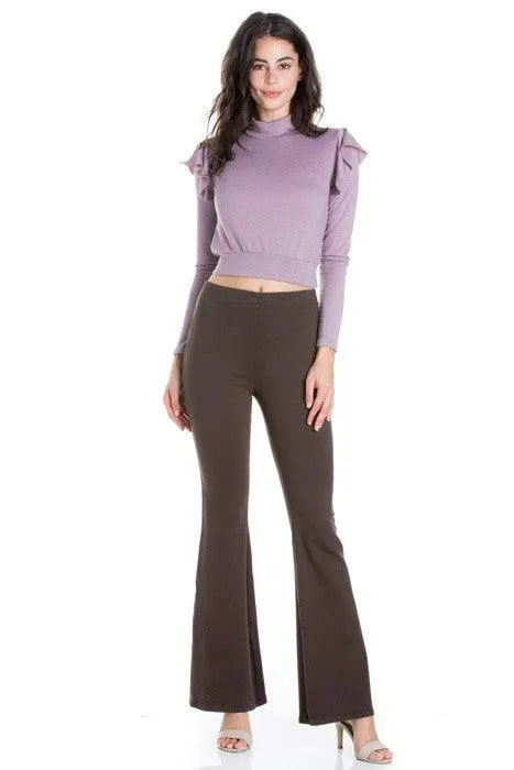 Zipper Back Denim Flare Pants
