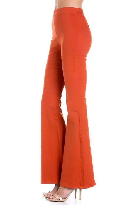 Zipper Back Denim Flare Pants