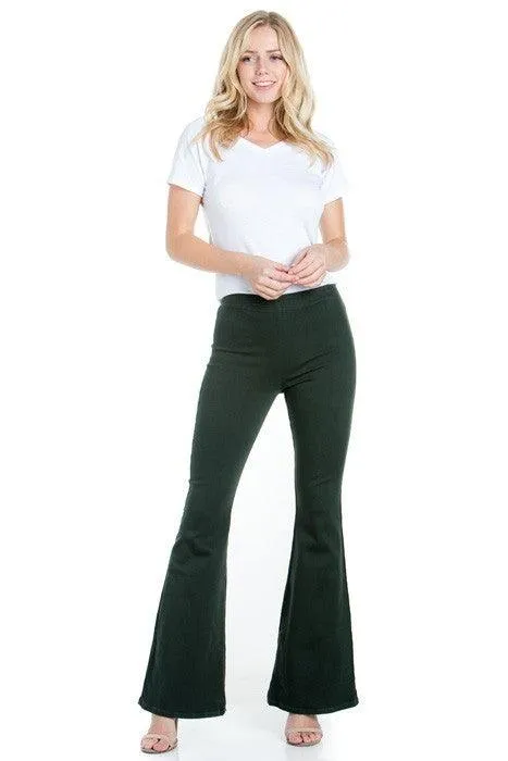 Zipper Back Denim Flare Pants