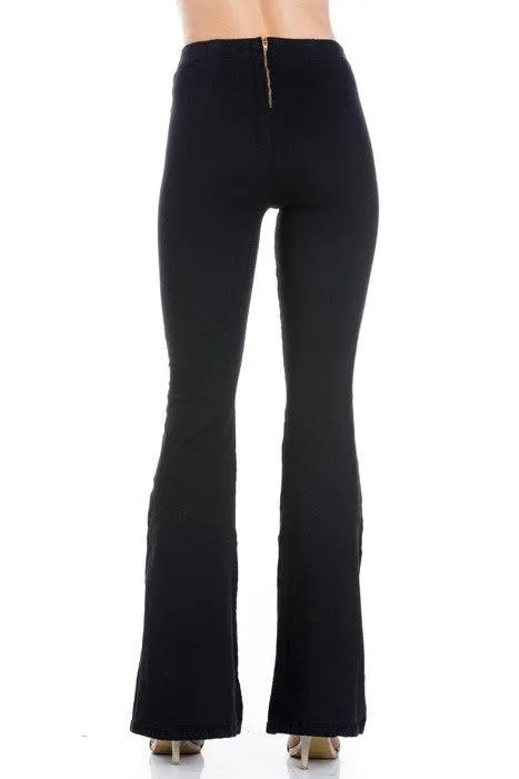 Zipper Back Denim Flare Pants